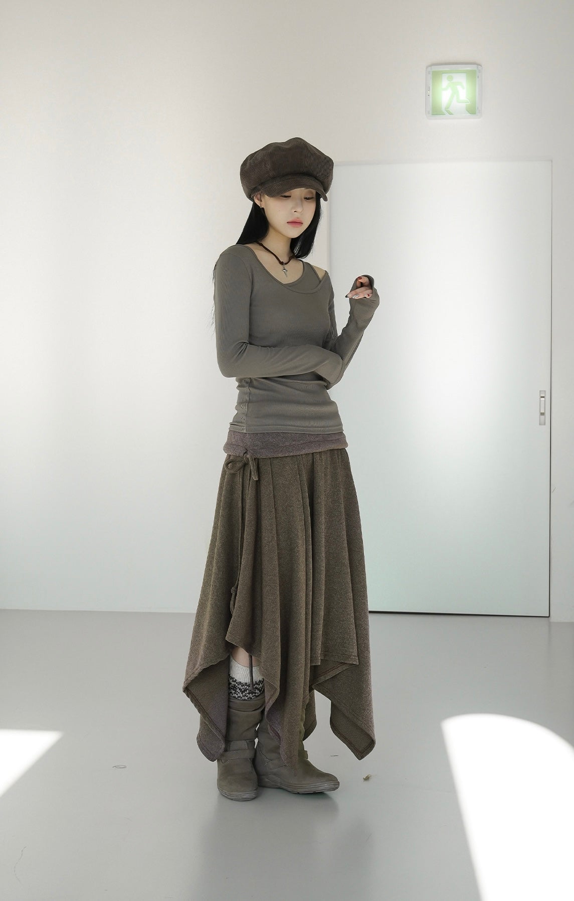 不對稱下擺中長版半裙|2色入