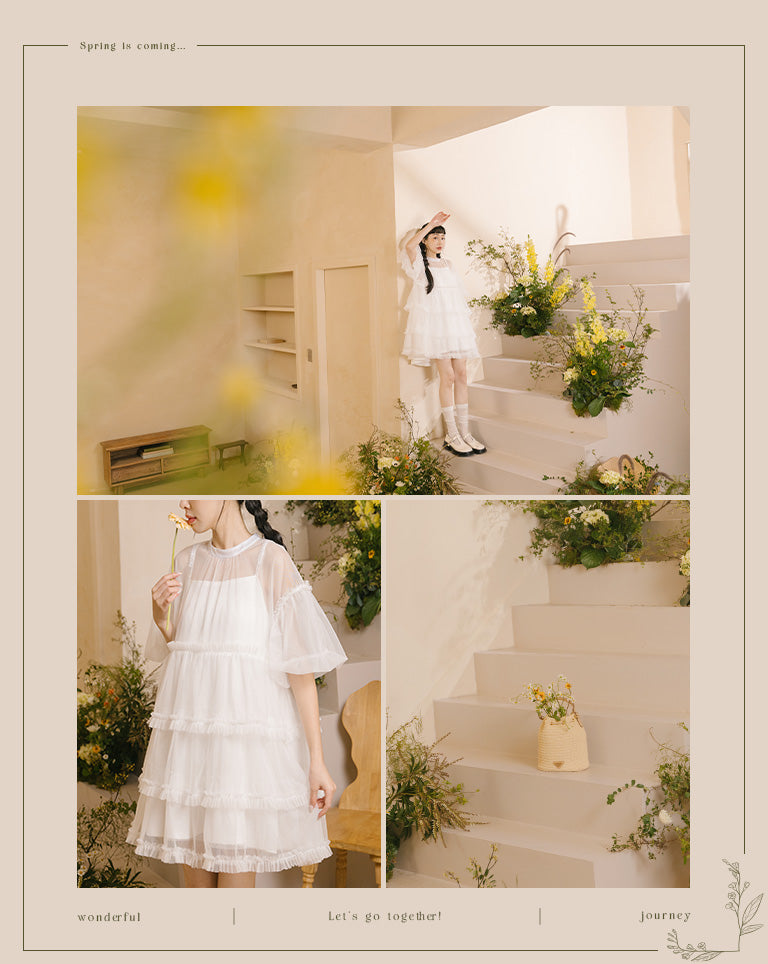 靚重工✨ 澎袖透紗蛋糕娃娃裙罩衫|2色入