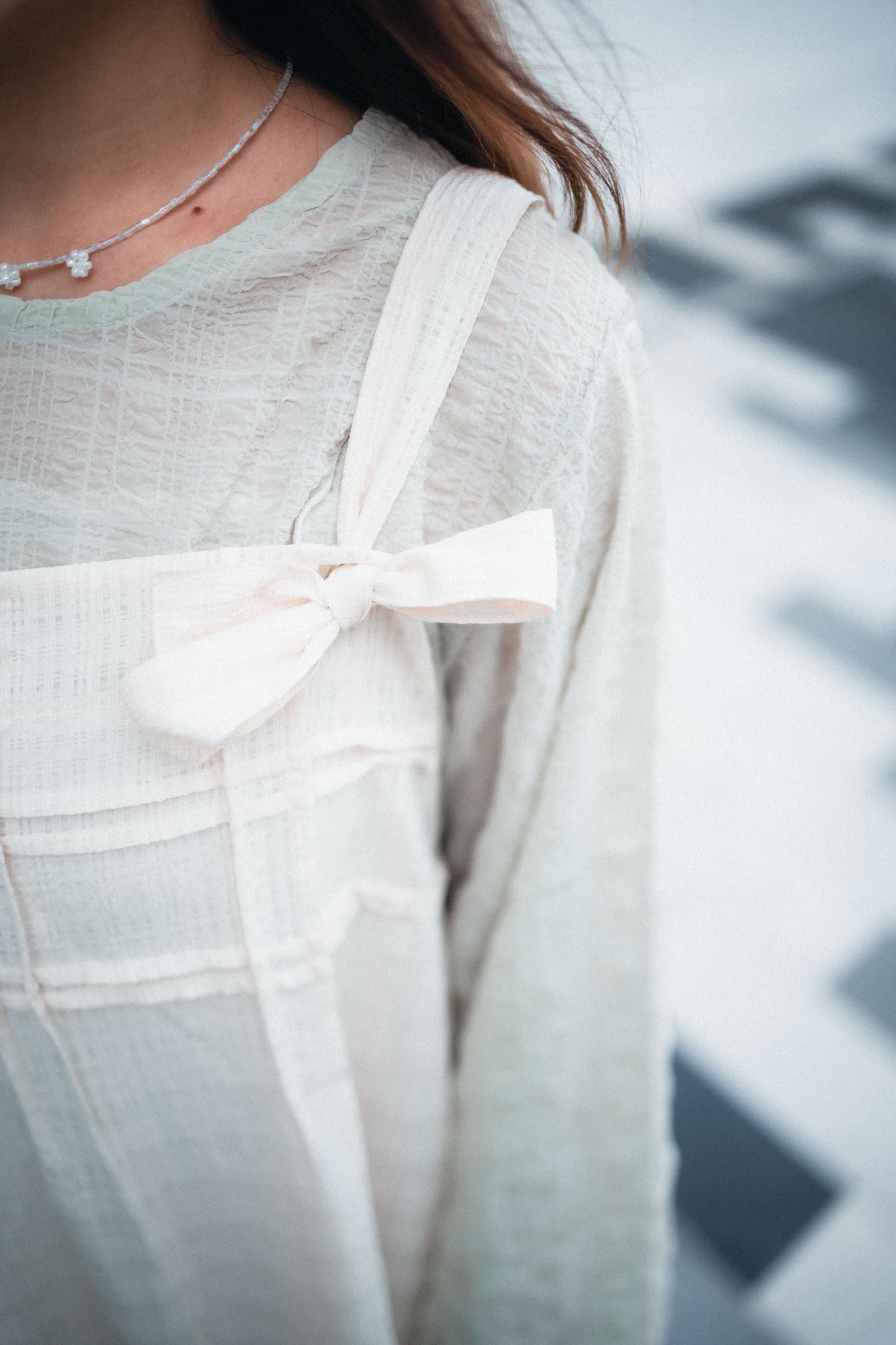 JP紋理感立體綫條雪紡泡泡感上衣|3色入