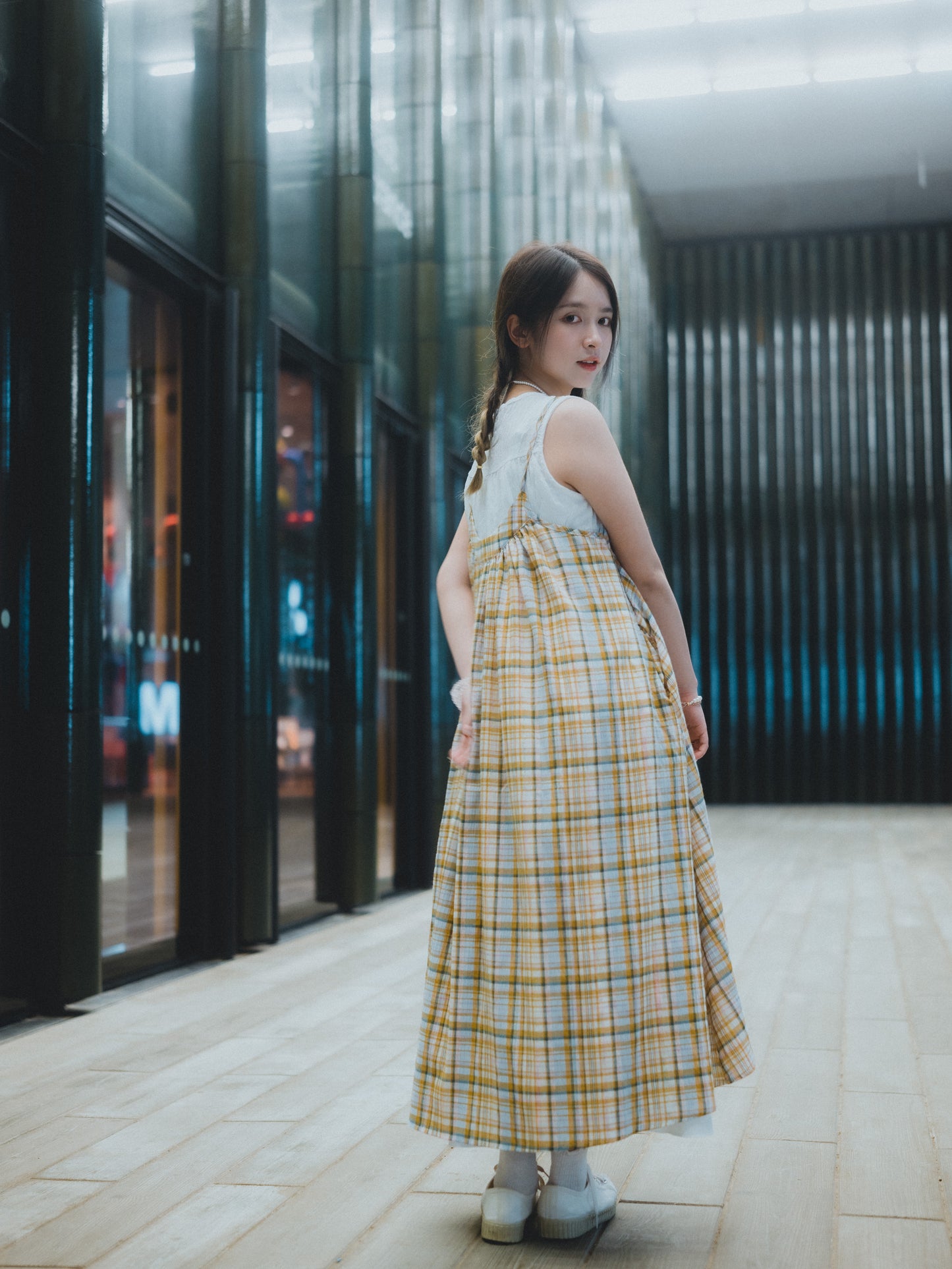 日系雜混色格紋吊帶OPS|2色入