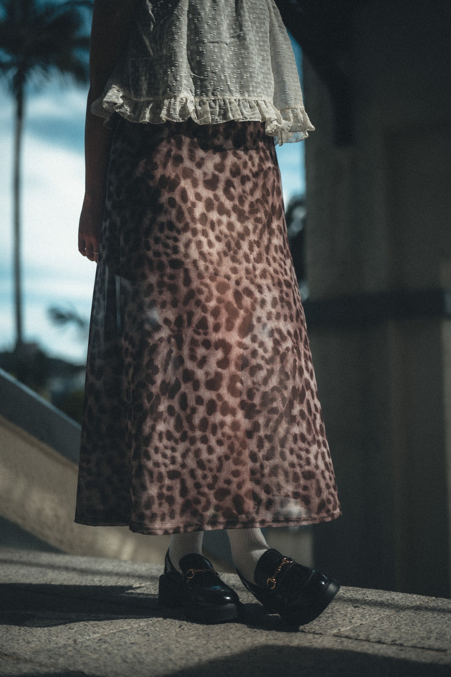 透紗~涼爽款豹紋開岔半裙|2色入