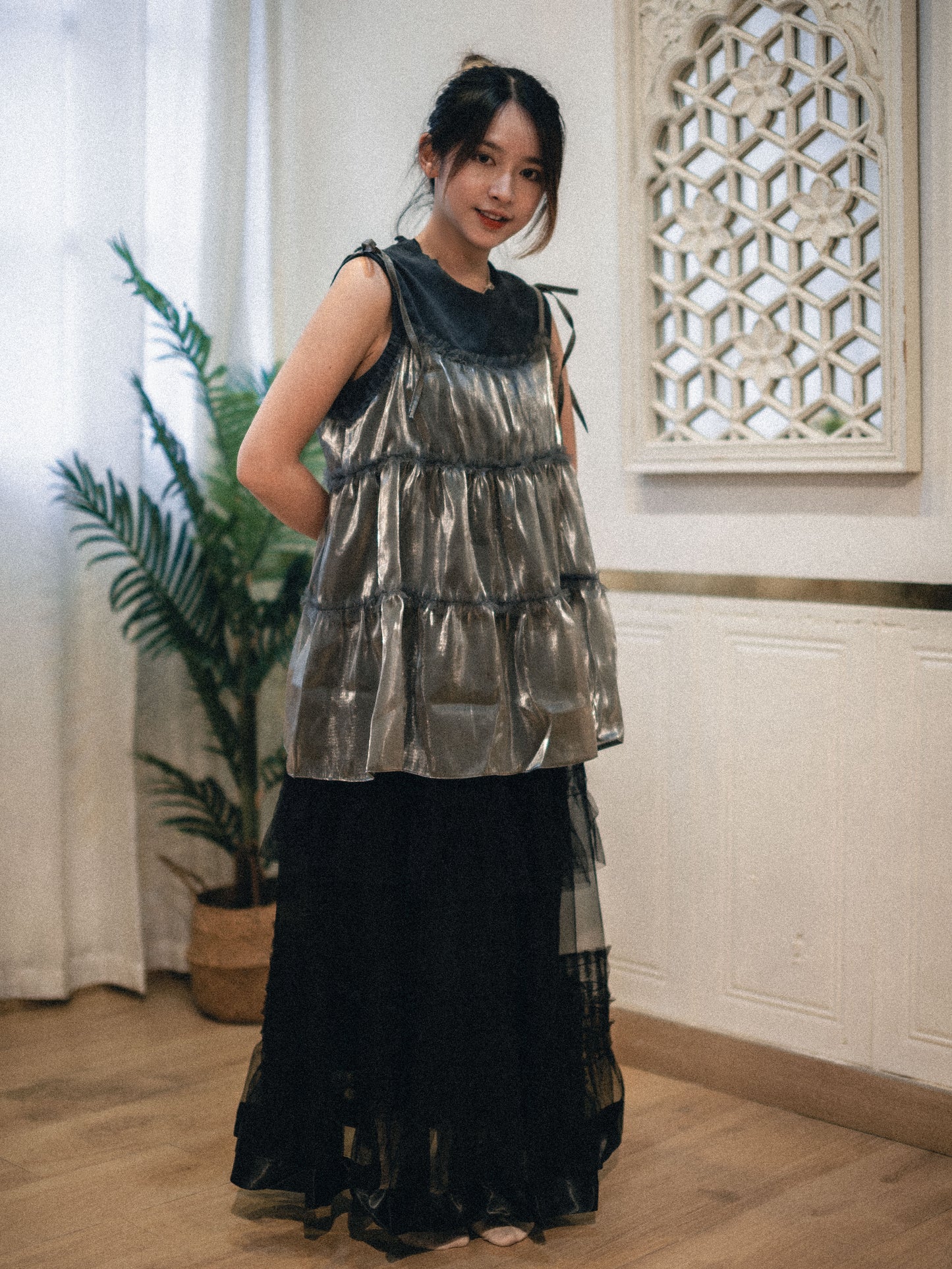 2ways珠光ruffle綁帶背心|4 colors