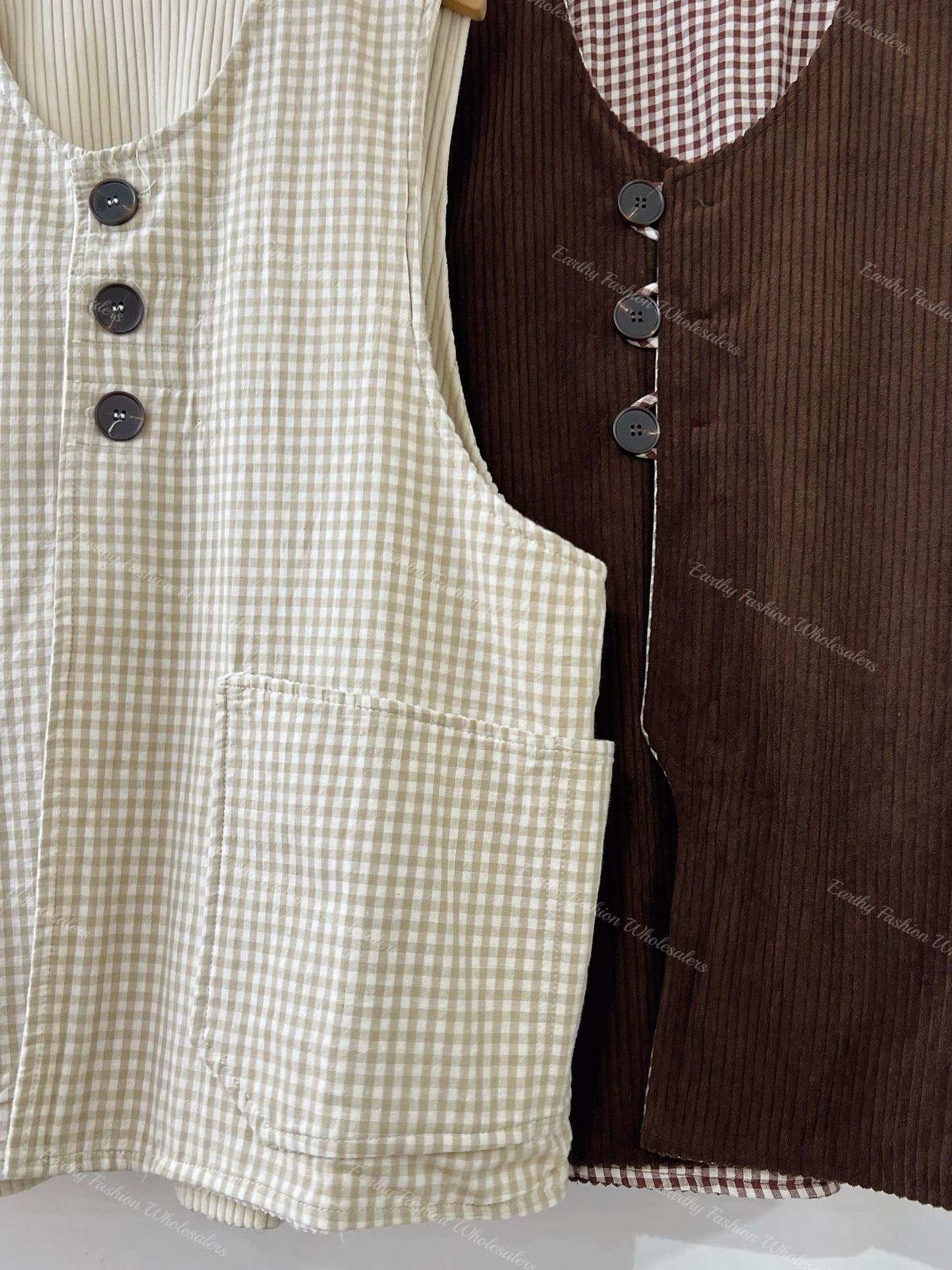 兩面穿QQ格仔鈕扣馬甲|2色入