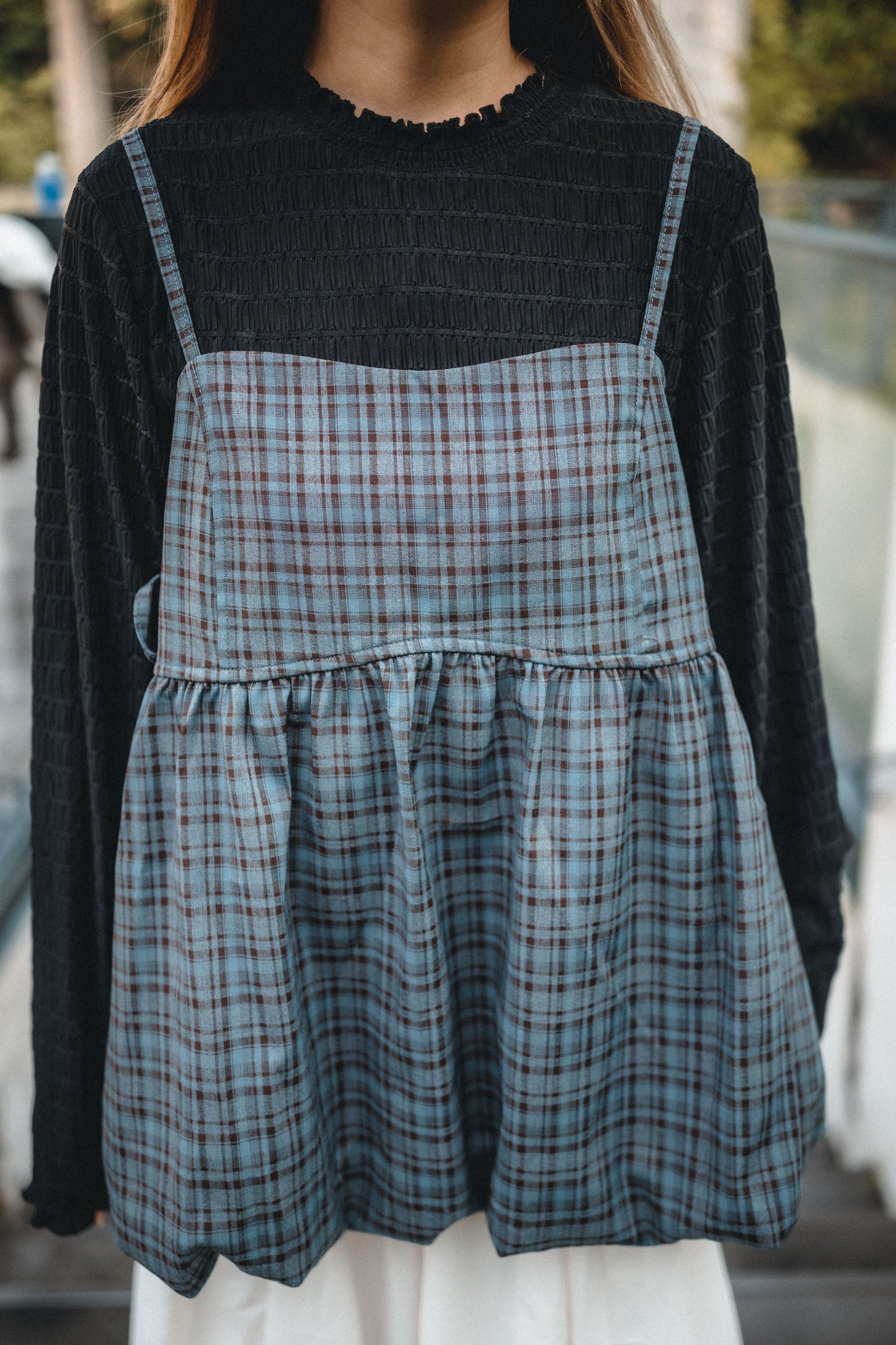 暗格紋Ruffle領內搭Top|3色入