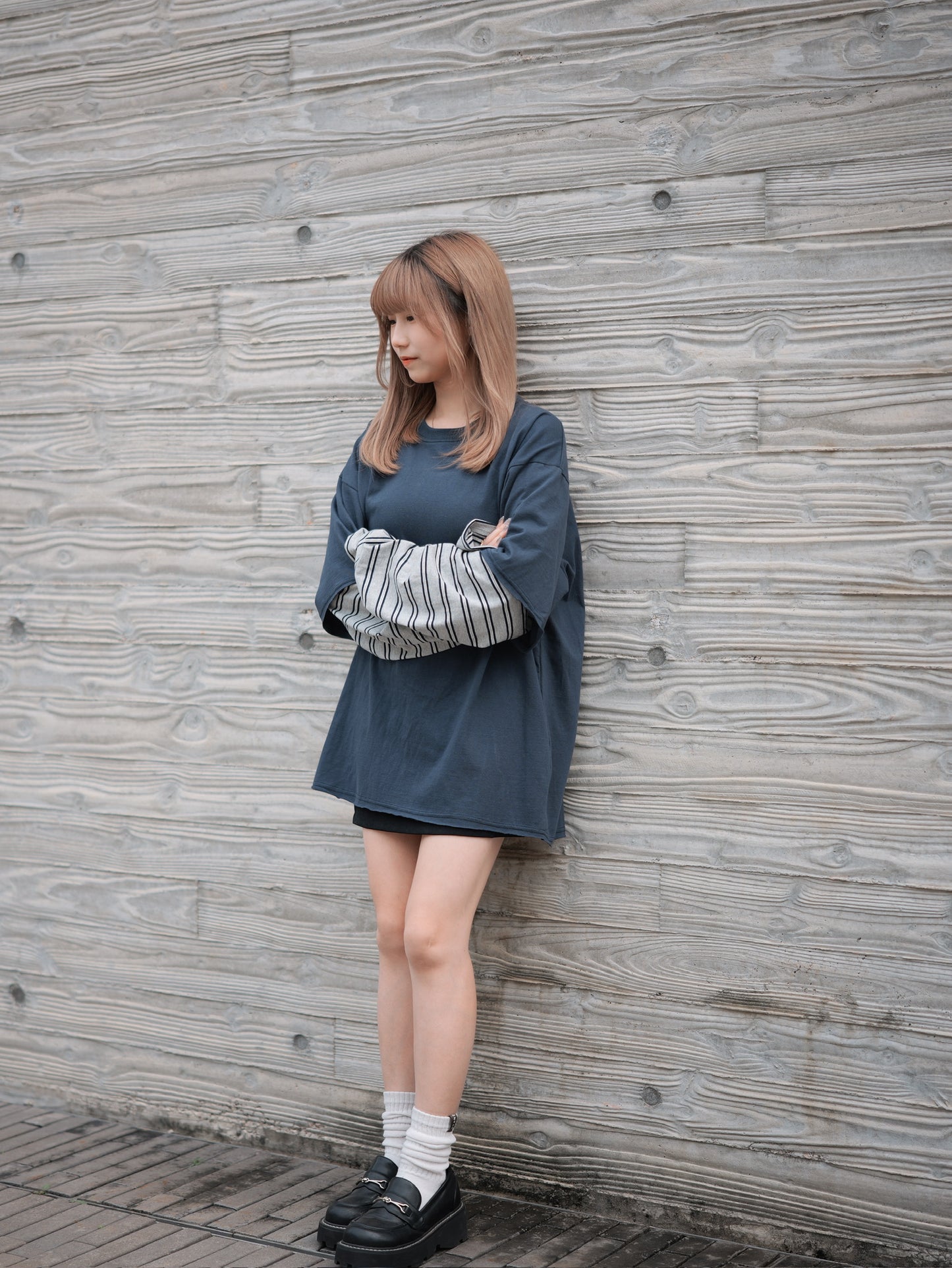 Boyish間條手袖假兩件Tee|2色入