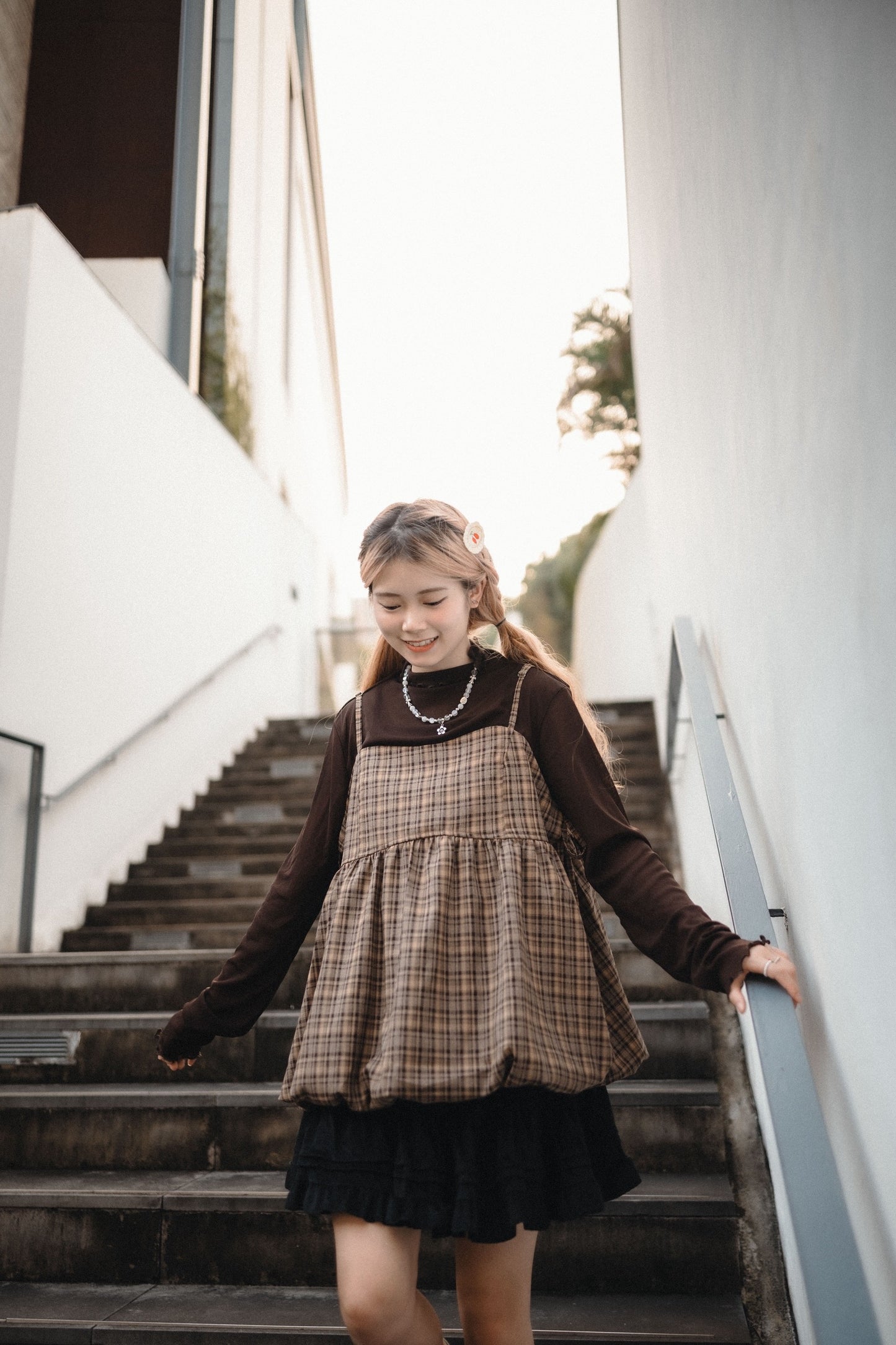 秋冬格紋🪟側綁帶泡泡背心外搭|4色入