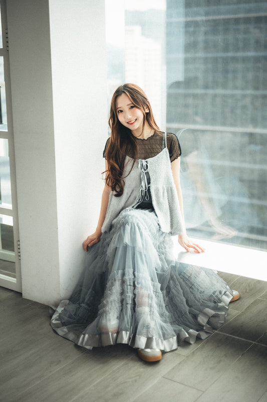 特別!公主風緞帶邊多層紗紗蛋糕長裙|3色入