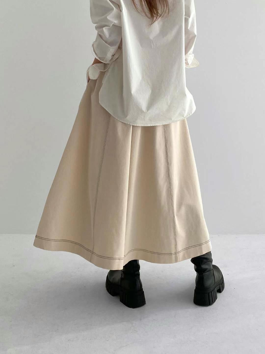 顯瘦裙形!橡筋頭明線A字裙|3色入