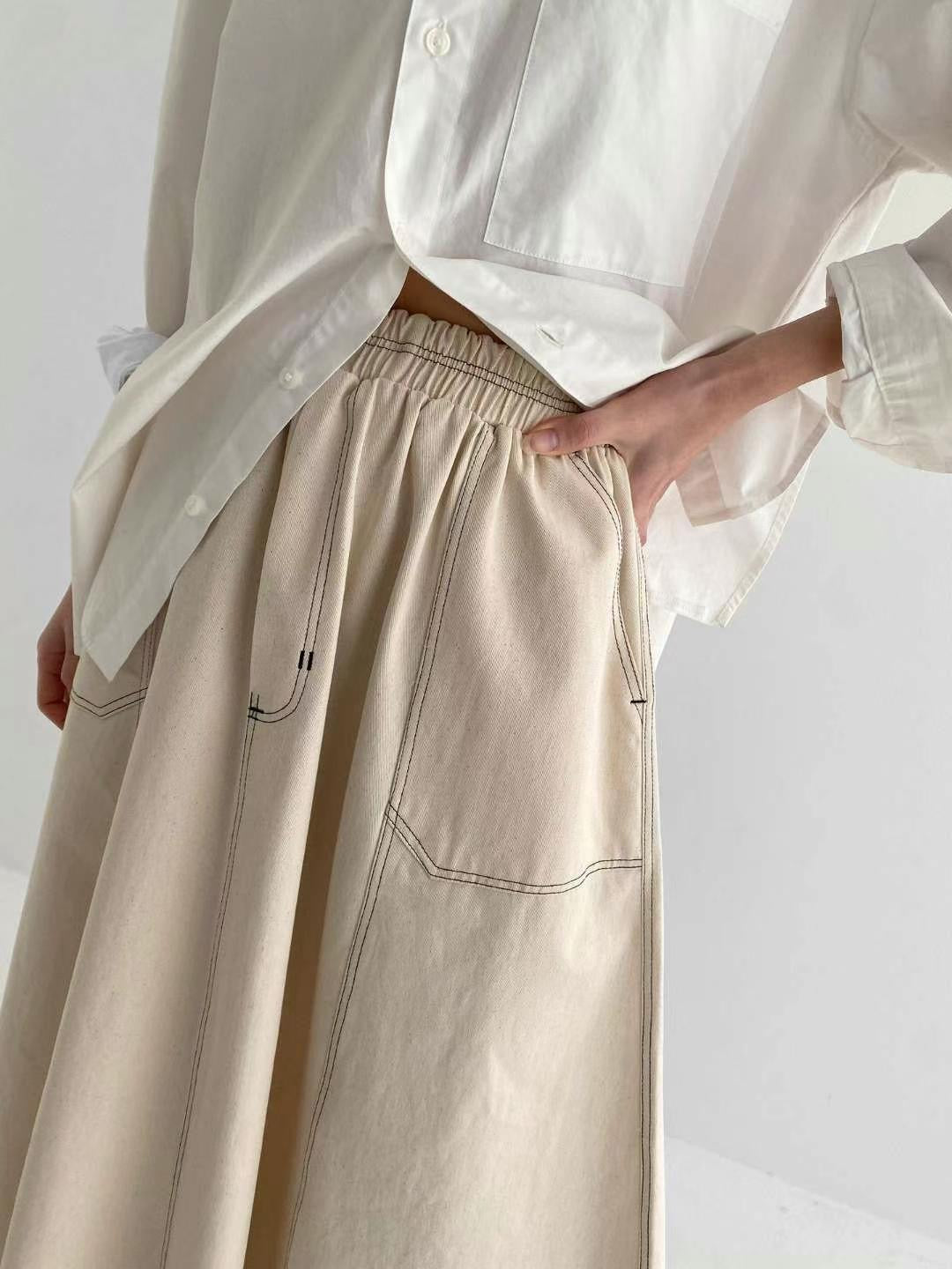 顯瘦裙形!橡筋頭明線A字裙|3色入