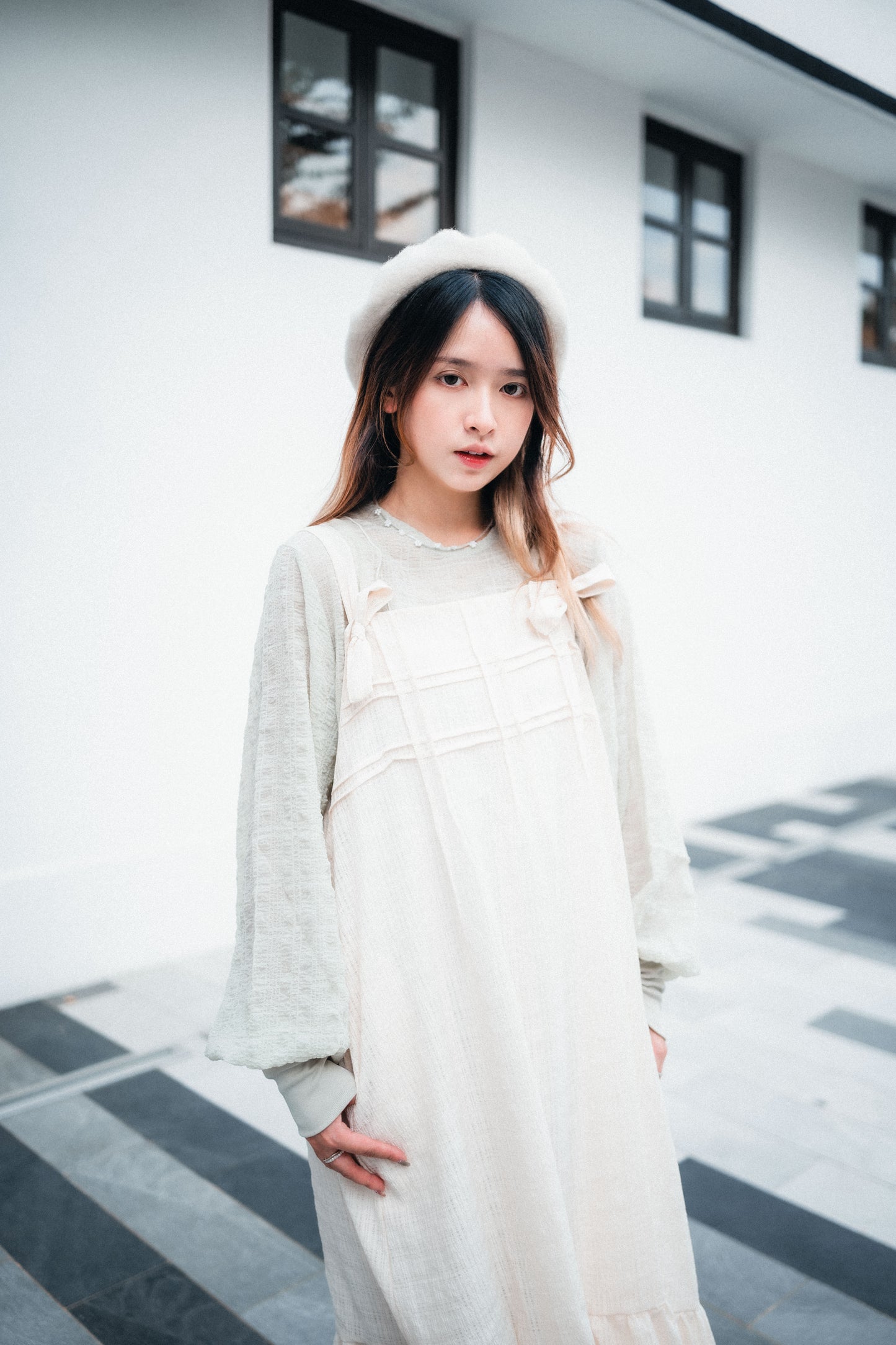 JP紋理感立體綫條雪紡泡泡感上衣|3色入