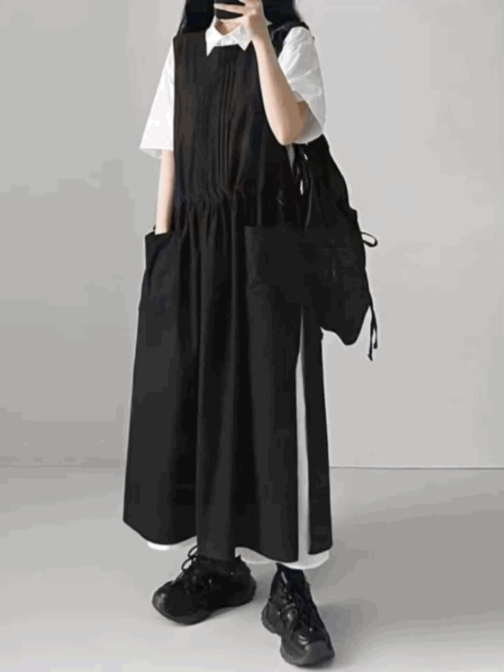 風琴摺紋側綁帶棉麻背心OPS|2色入