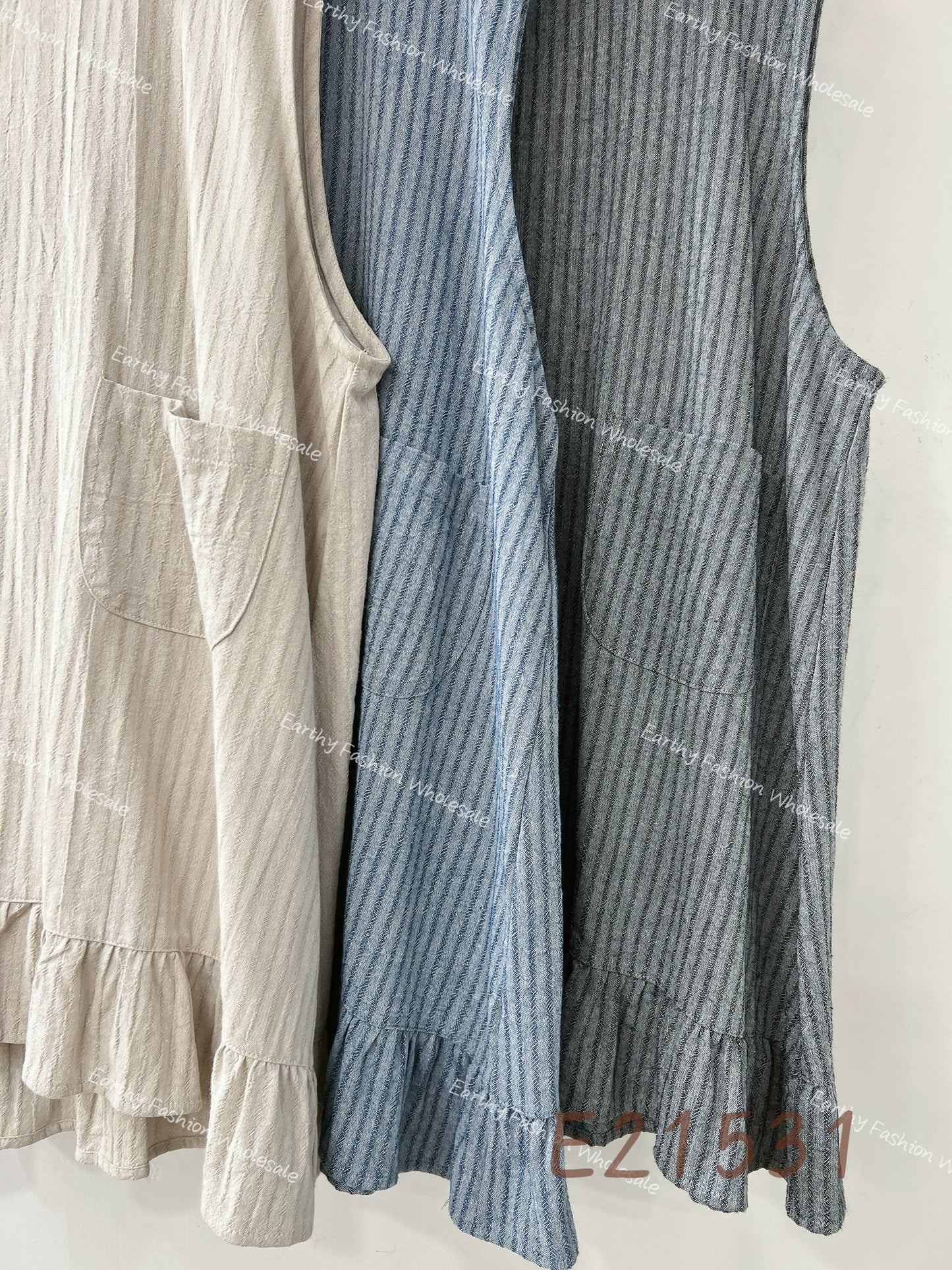 文青風👩🏻🎨 棉麻直紋明袋Ruffle背心外搭|3色入