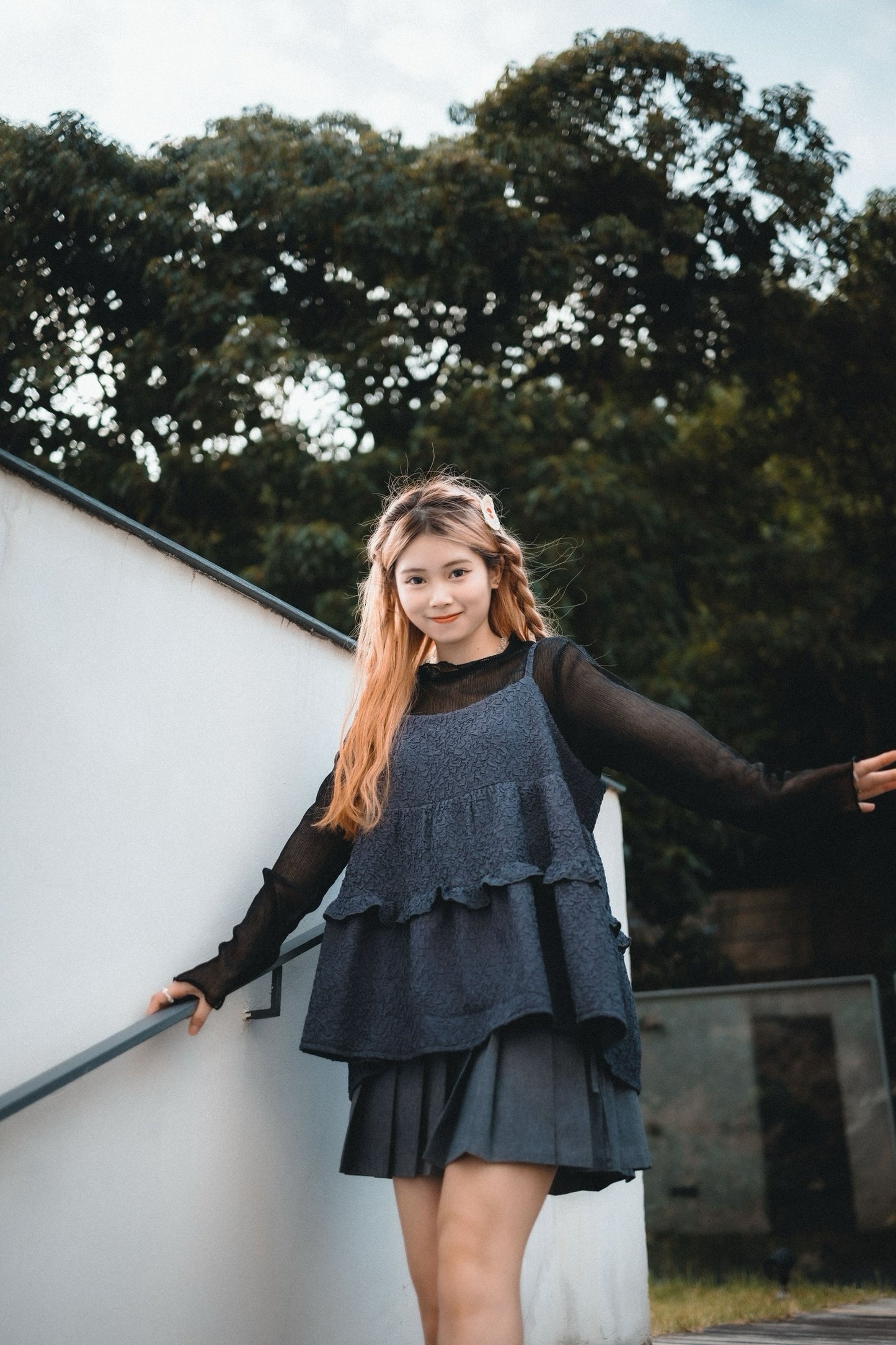 蝴蝶綁繩腰帶百褶短裙|2色入