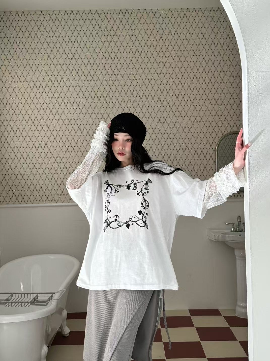 ROMANTIC RUFFLE LACE SLEEVES TEE | 3色入