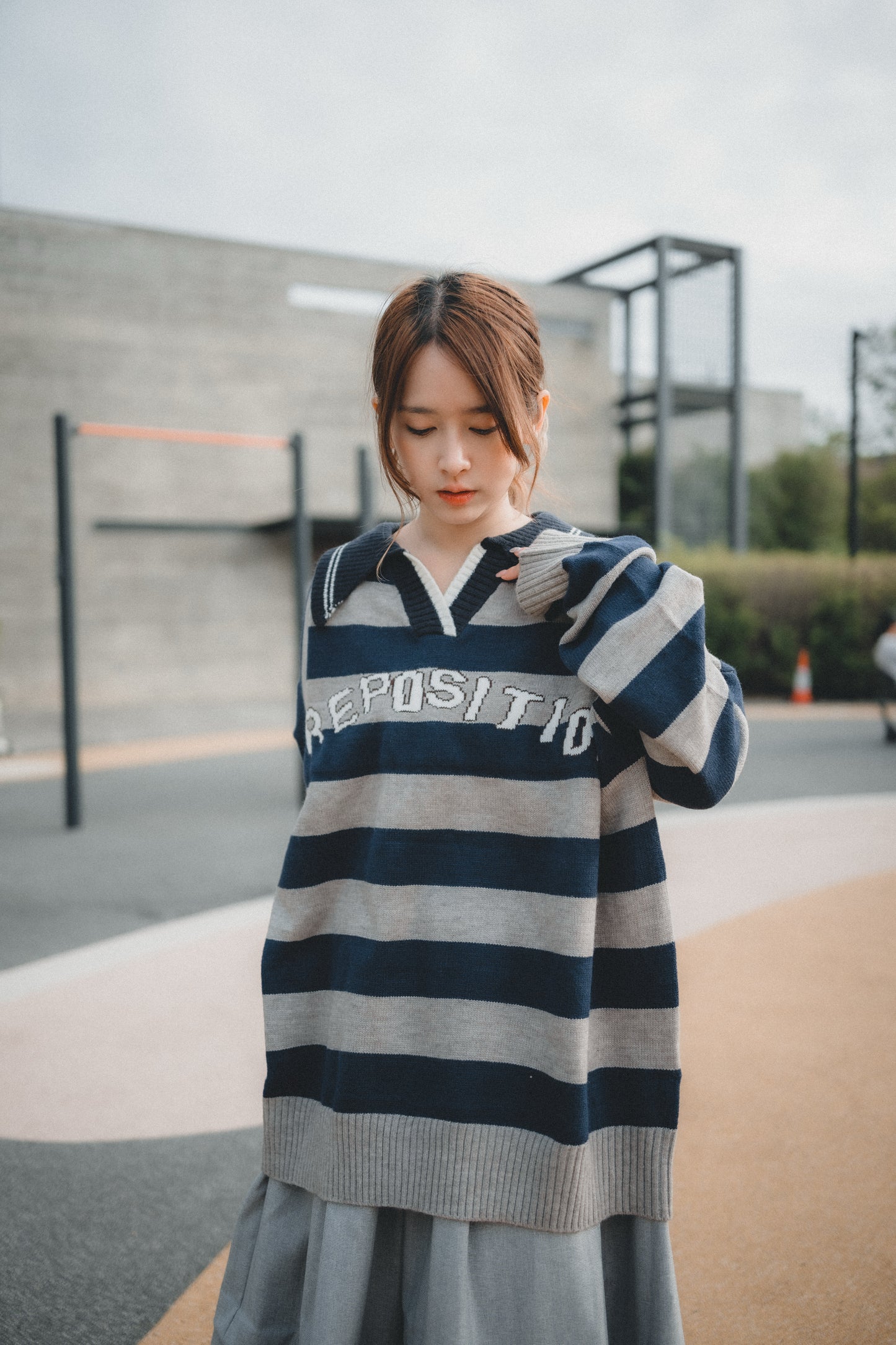 復古棒球風REPOSITION拼色針織上衣|3色入