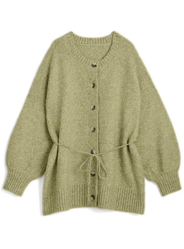 馬海毛觸感針織開襟衫搭配腰帶|5色入