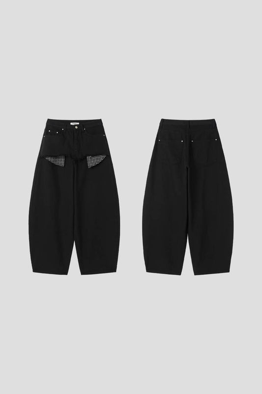 剪裁層疊拼格紋布氣球褲|1色入