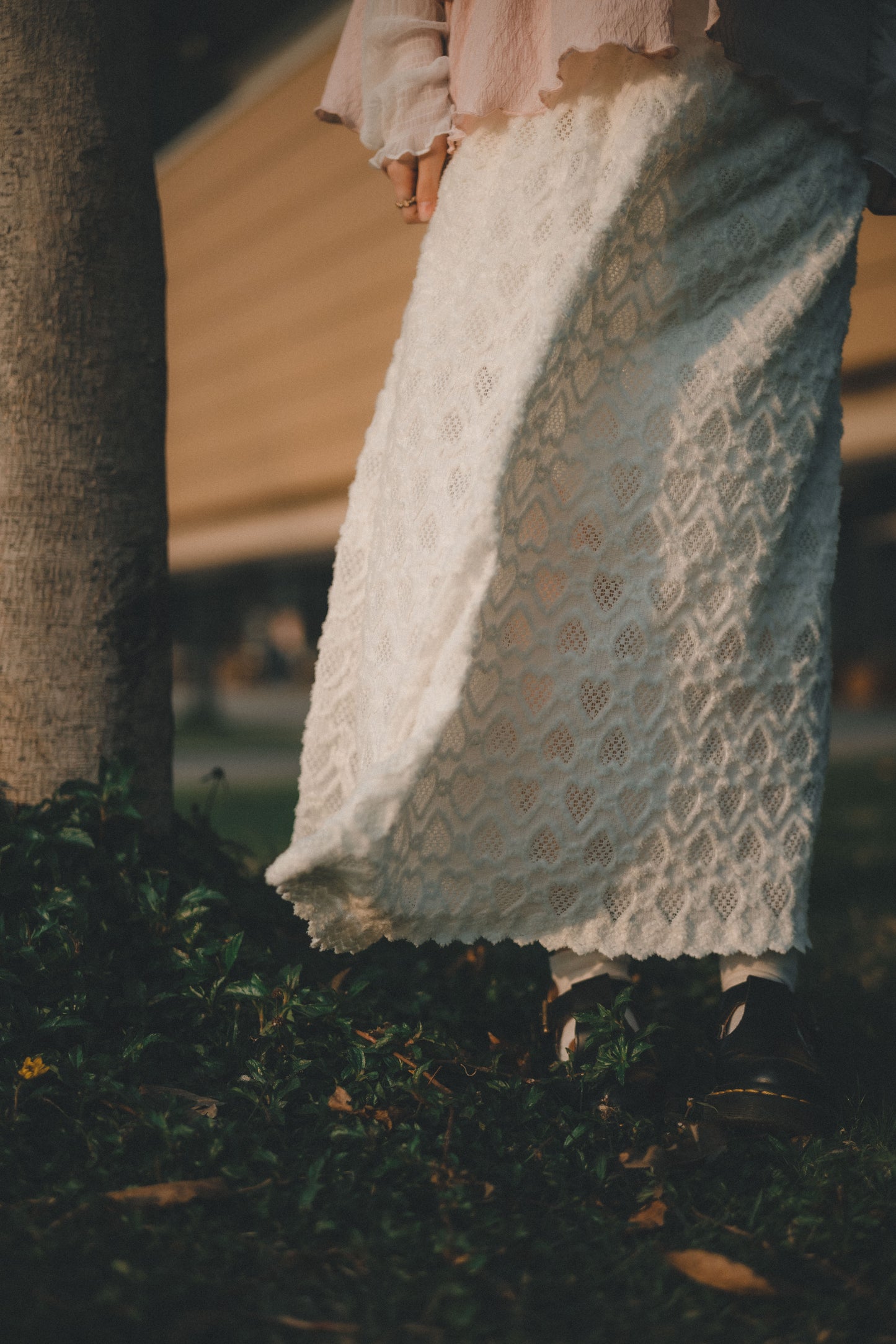 凹凸心形雕紋桃絨長裙|2色入