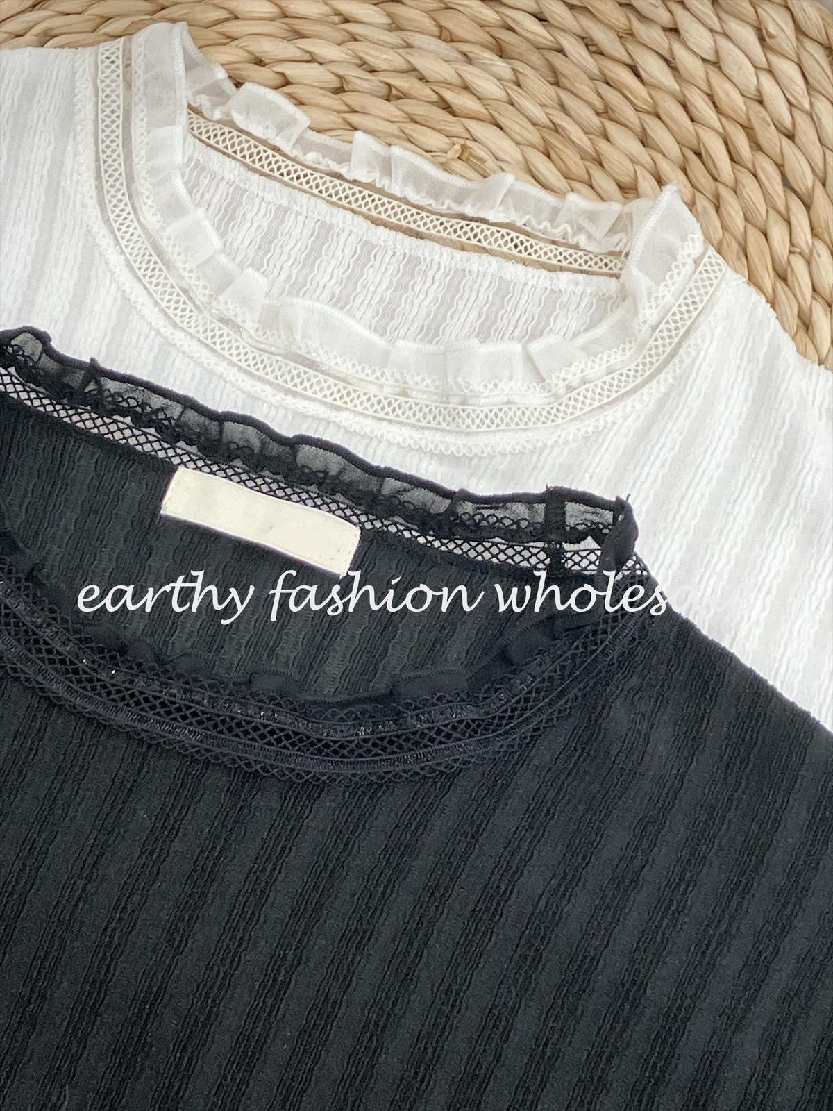 Lace領暗直紋TOP|2色入