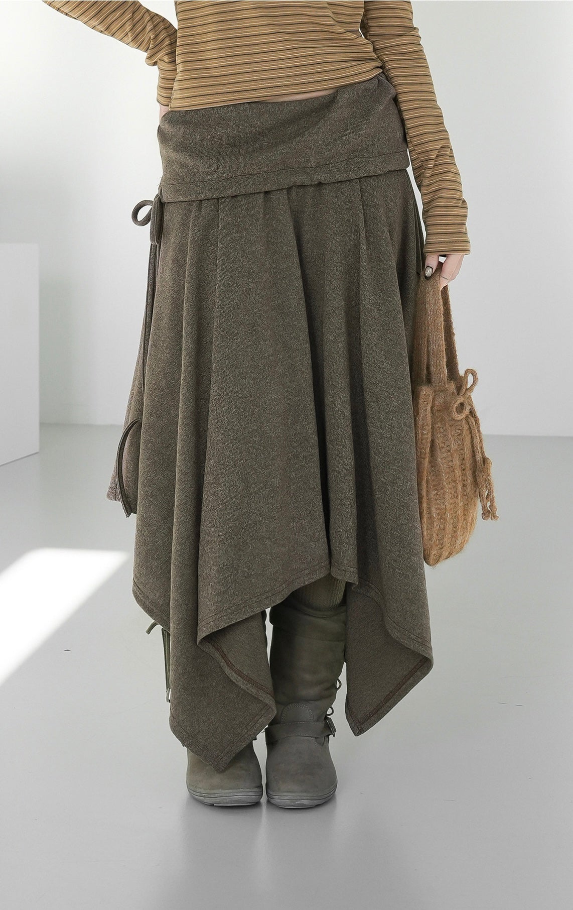 不對稱下擺中長版半裙|2色入