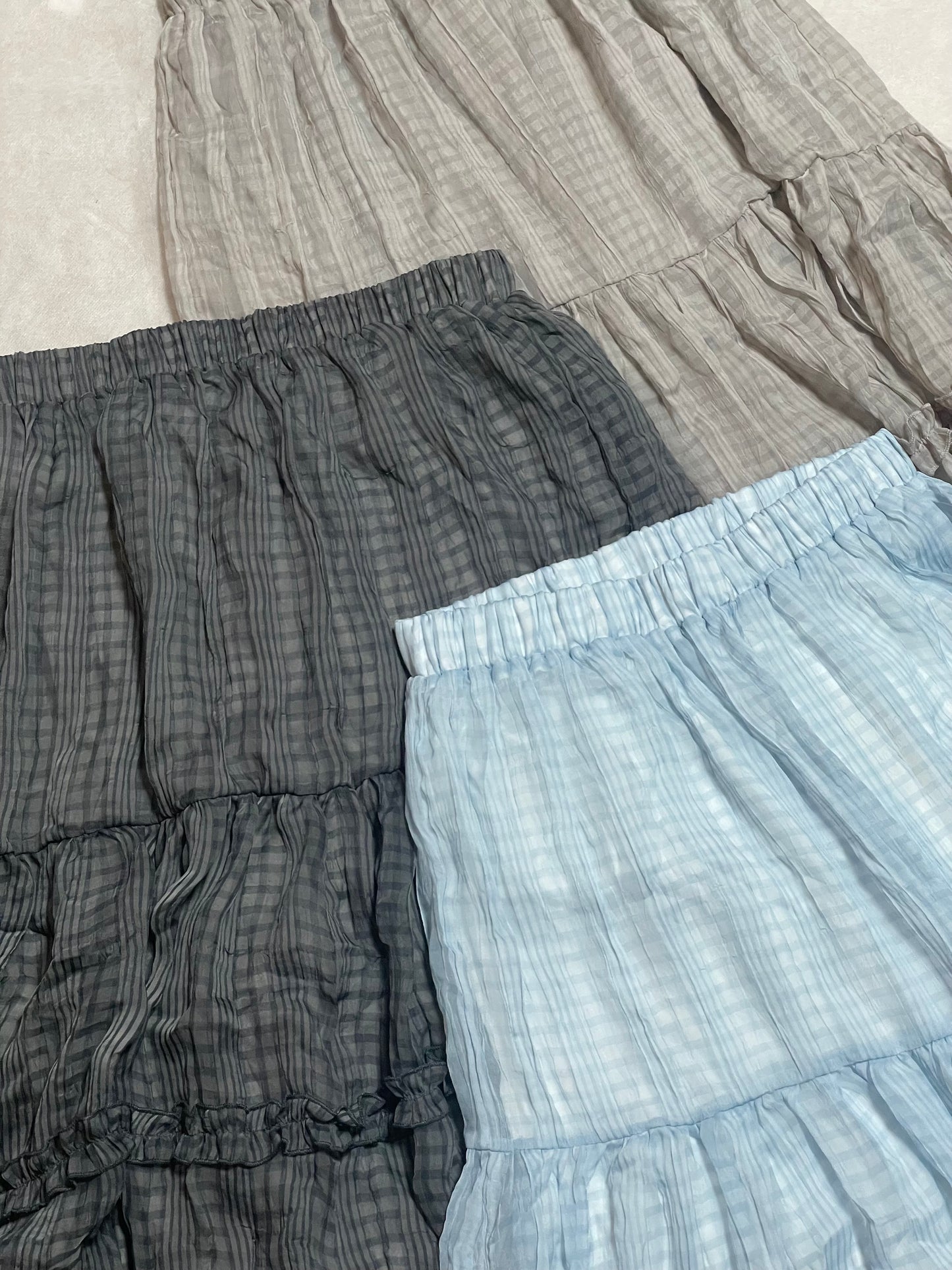 透紗格紋RUFFLE邊半身裙|3色入