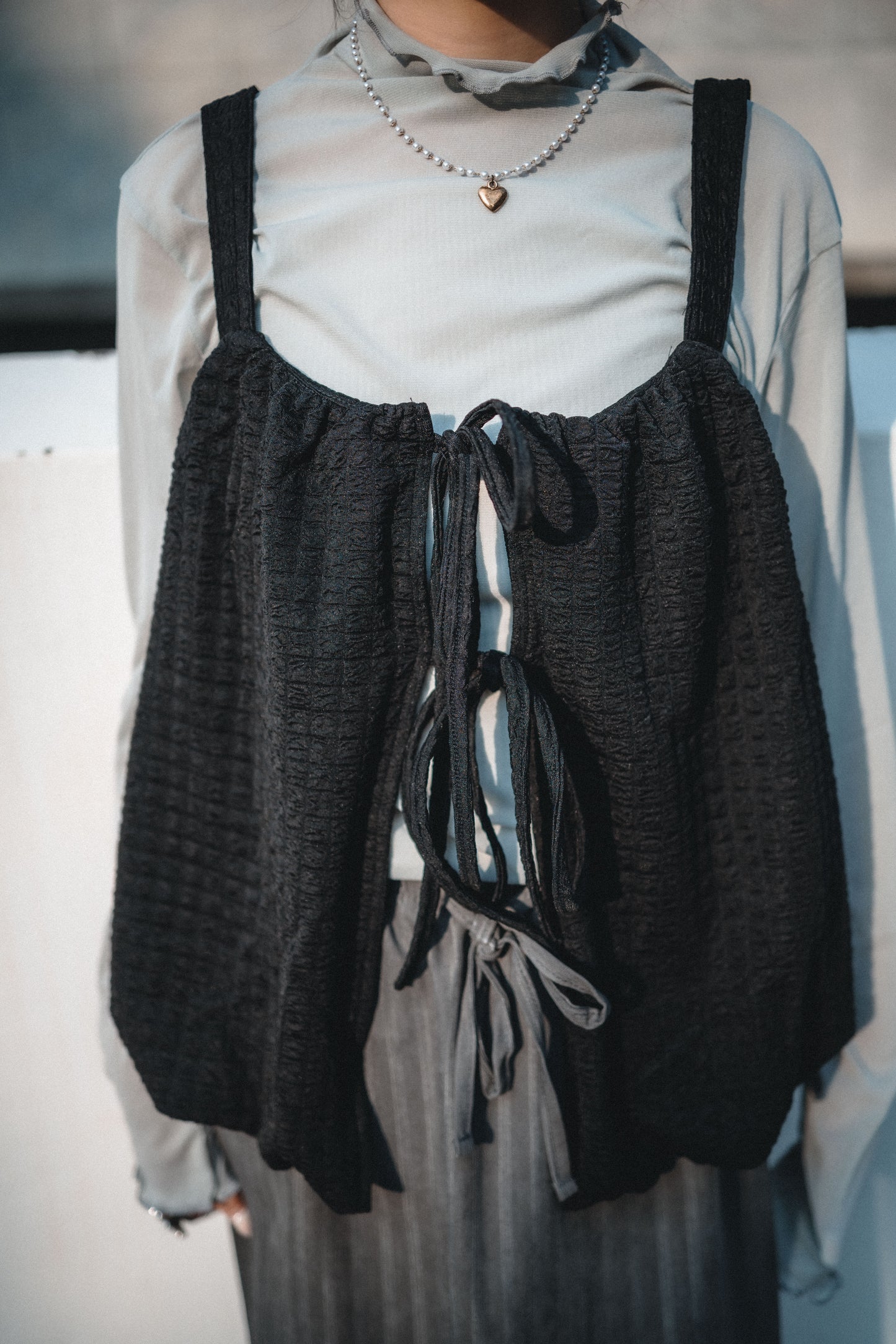 多穿法!泡泡格綁帶背心外搭|4色入