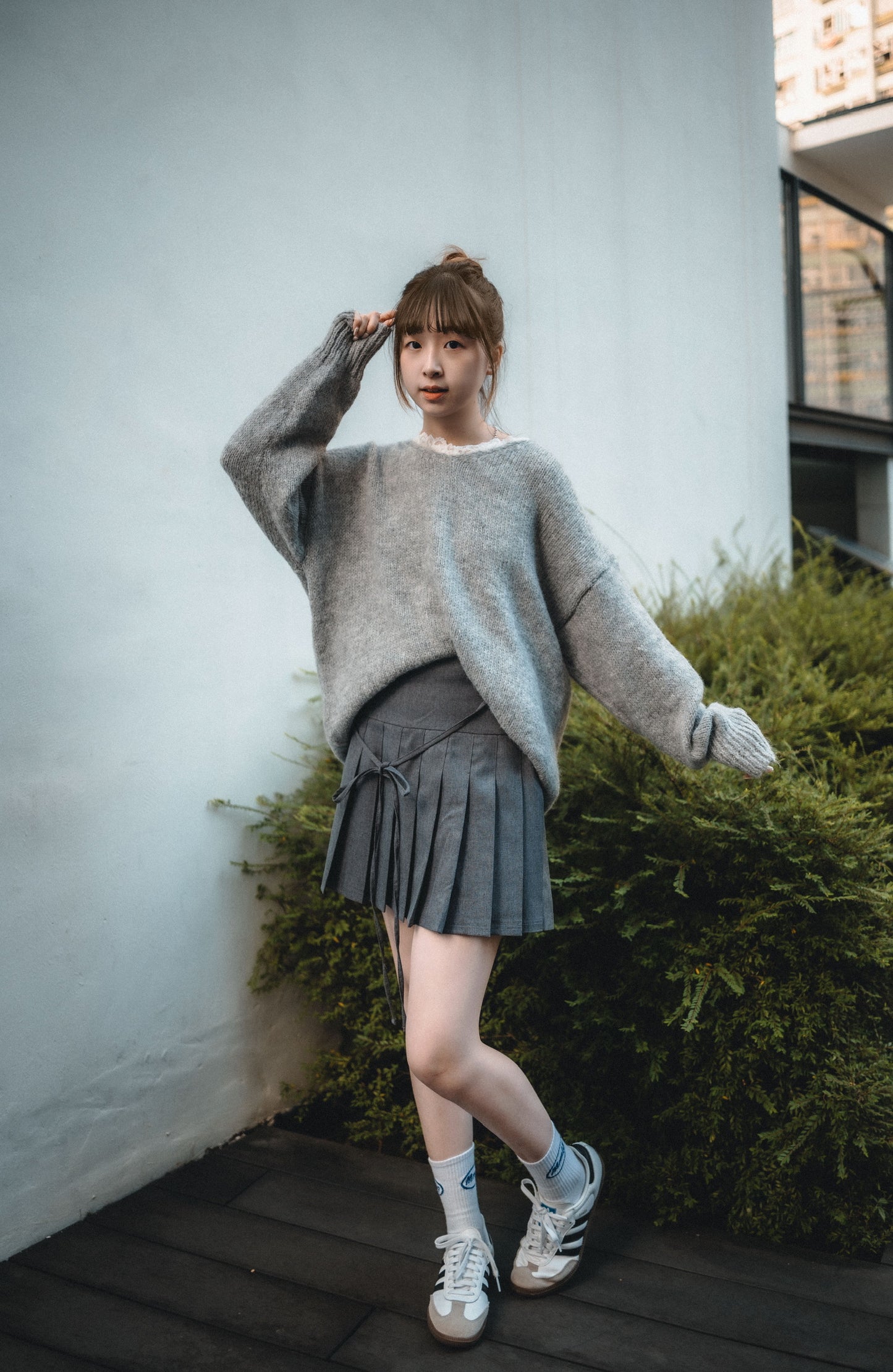 蝴蝶綁繩腰帶百褶短裙|2色入