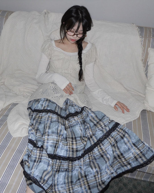 原宿復古風格子半身裙|2 colors