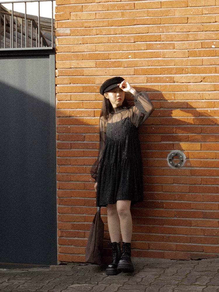 抽褶設計透膚高領上衣|2色入