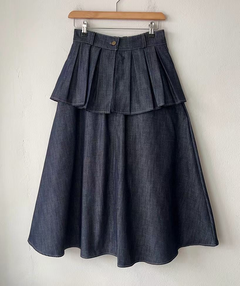 特式設計雙層百褶牛仔裙|2色入