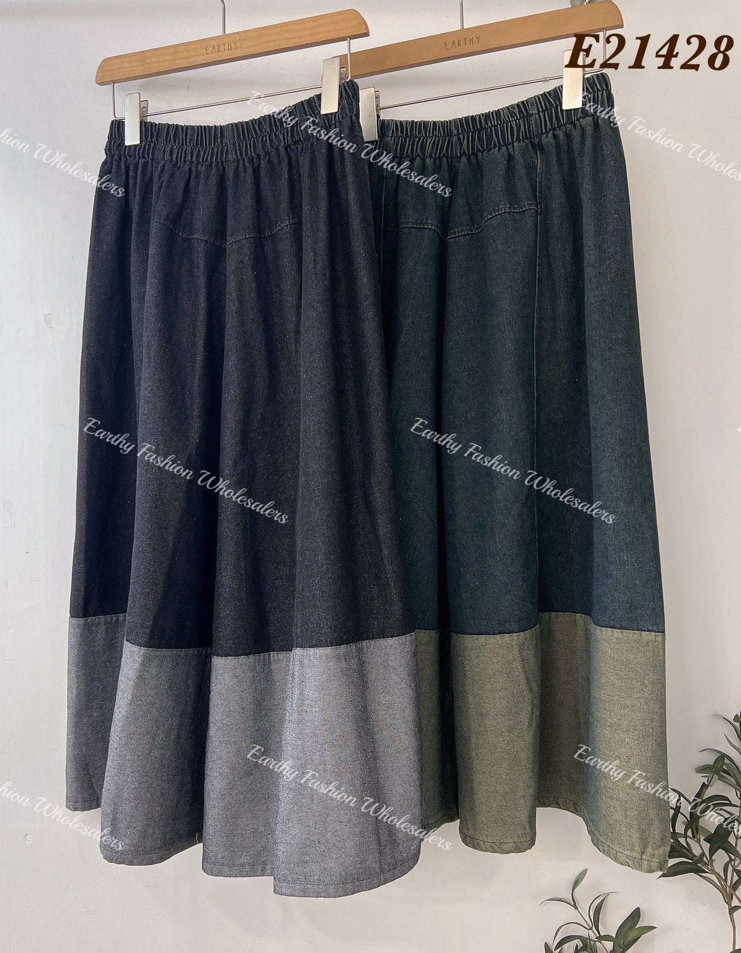 森系🌿 復古寬版拼色牛仔半裙|2色入