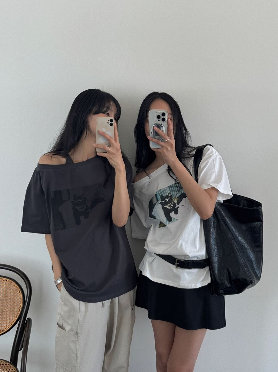 黑超貓貓🕶️ 露肩T-shirt|2色入