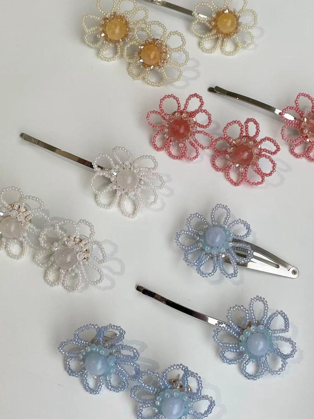 珠珠小花耳環/ 髮夾|4色入