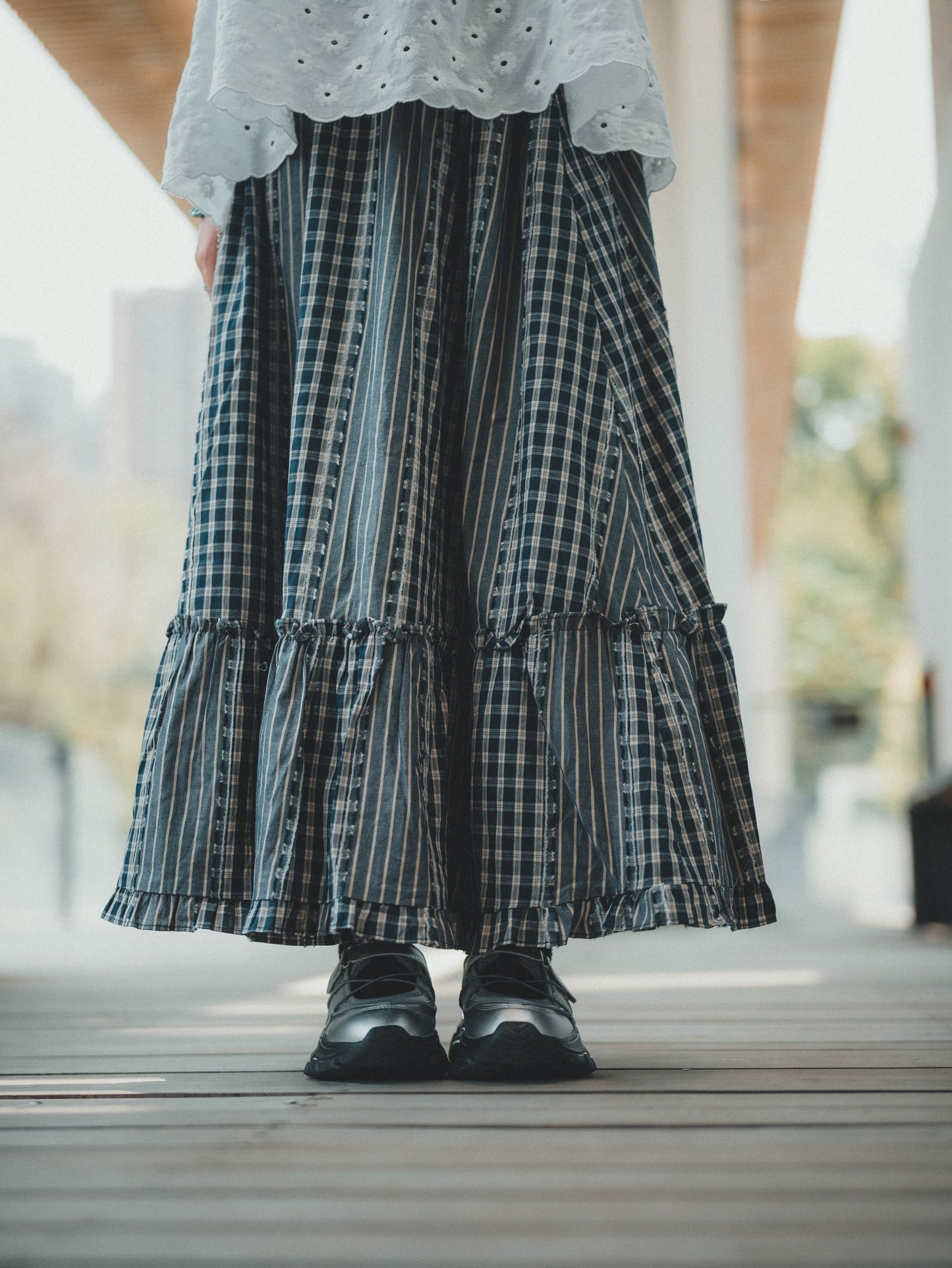 特別!條子拼格格紋sk|2色入