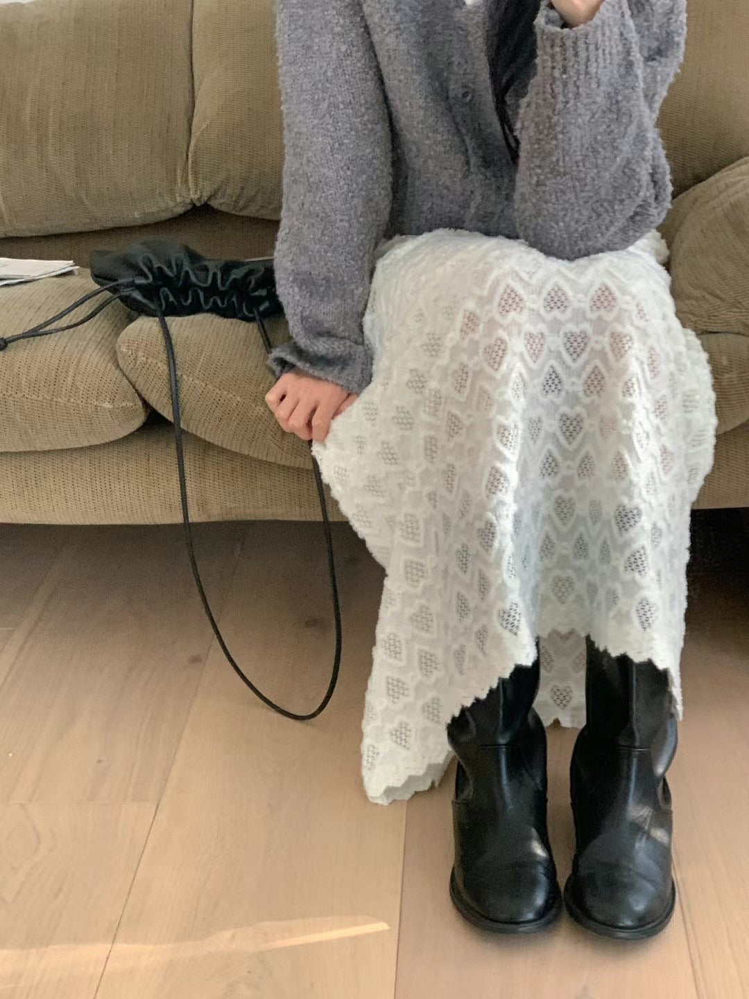 凹凸心形雕紋桃絨長裙|2色入