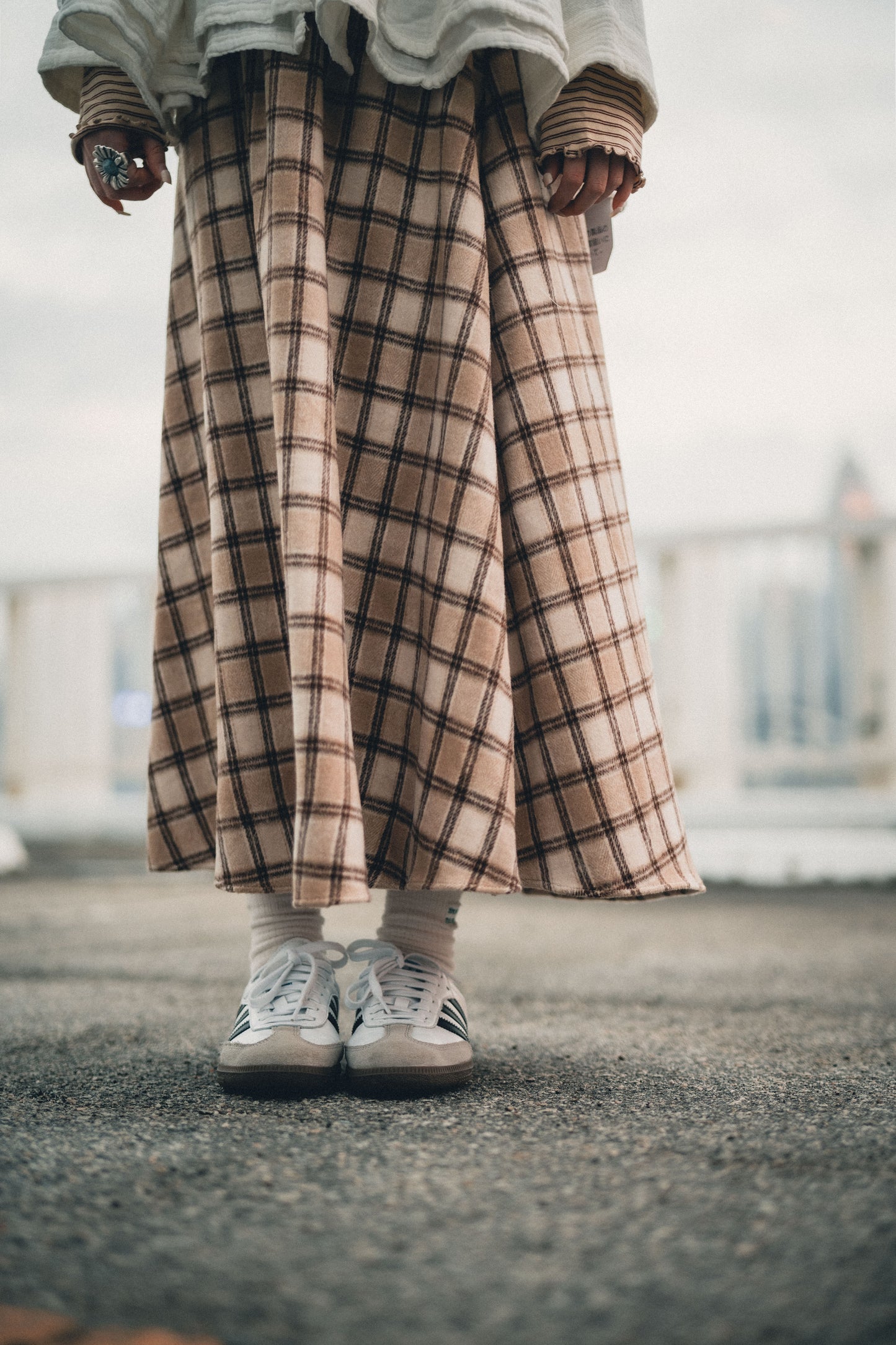 絨面格子A字半身裙|3色入