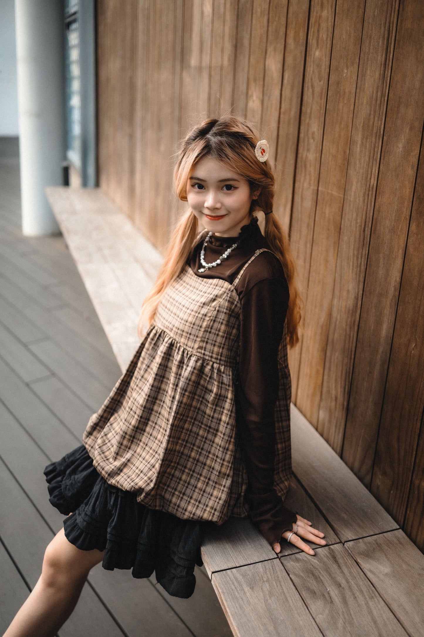 秋冬格紋🪟側綁帶泡泡背心外搭|4色入