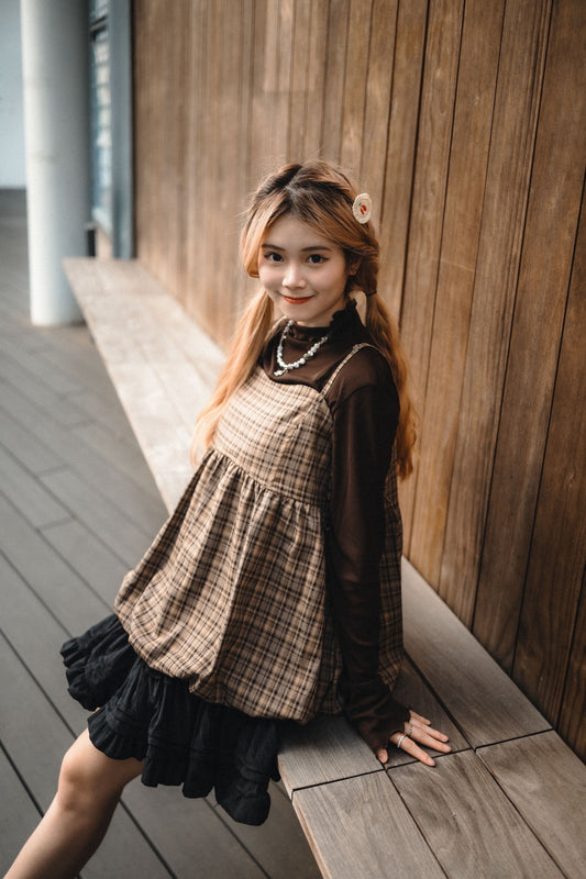 秋冬格紋🪟側綁帶泡泡背心外搭|4色入