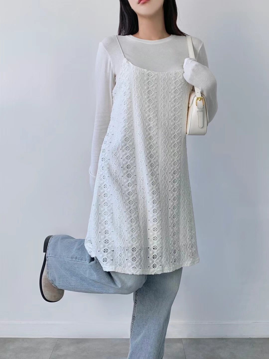 鈎織鏤花吊帶中長款OPS|3色入