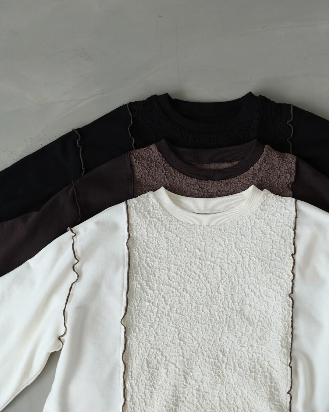 雙拼布料捲捲邊Crop Tee|3色入