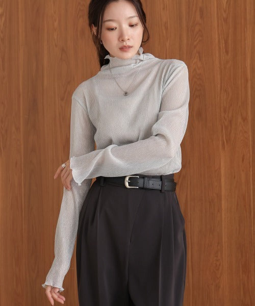 JP透明感🫧 細閃褶間透透高領上衣|2色入