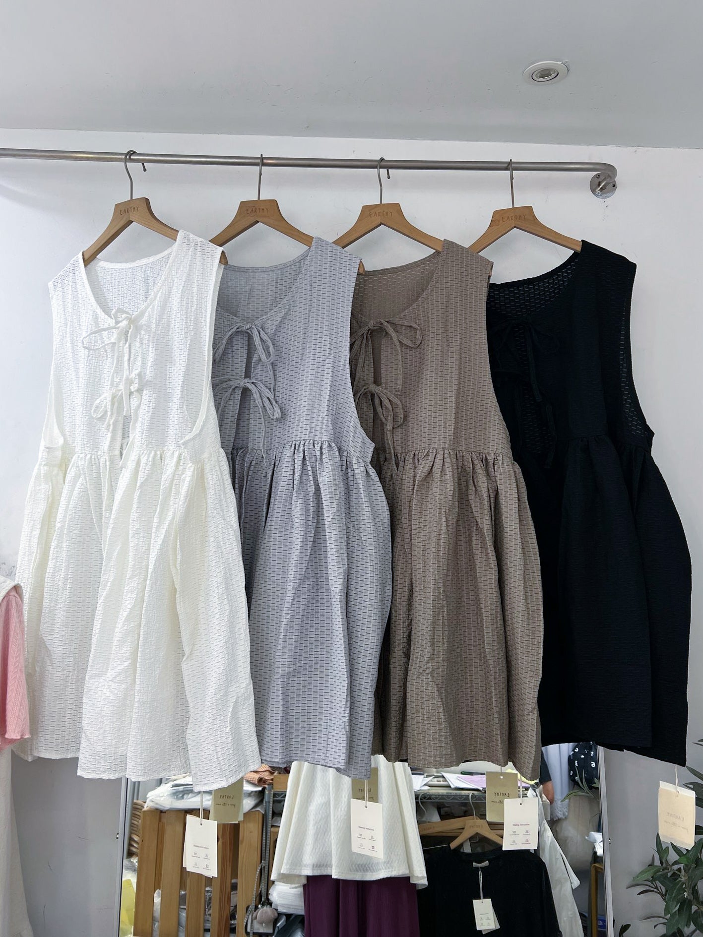 小格壓紋前綁帶背心outer|4色入