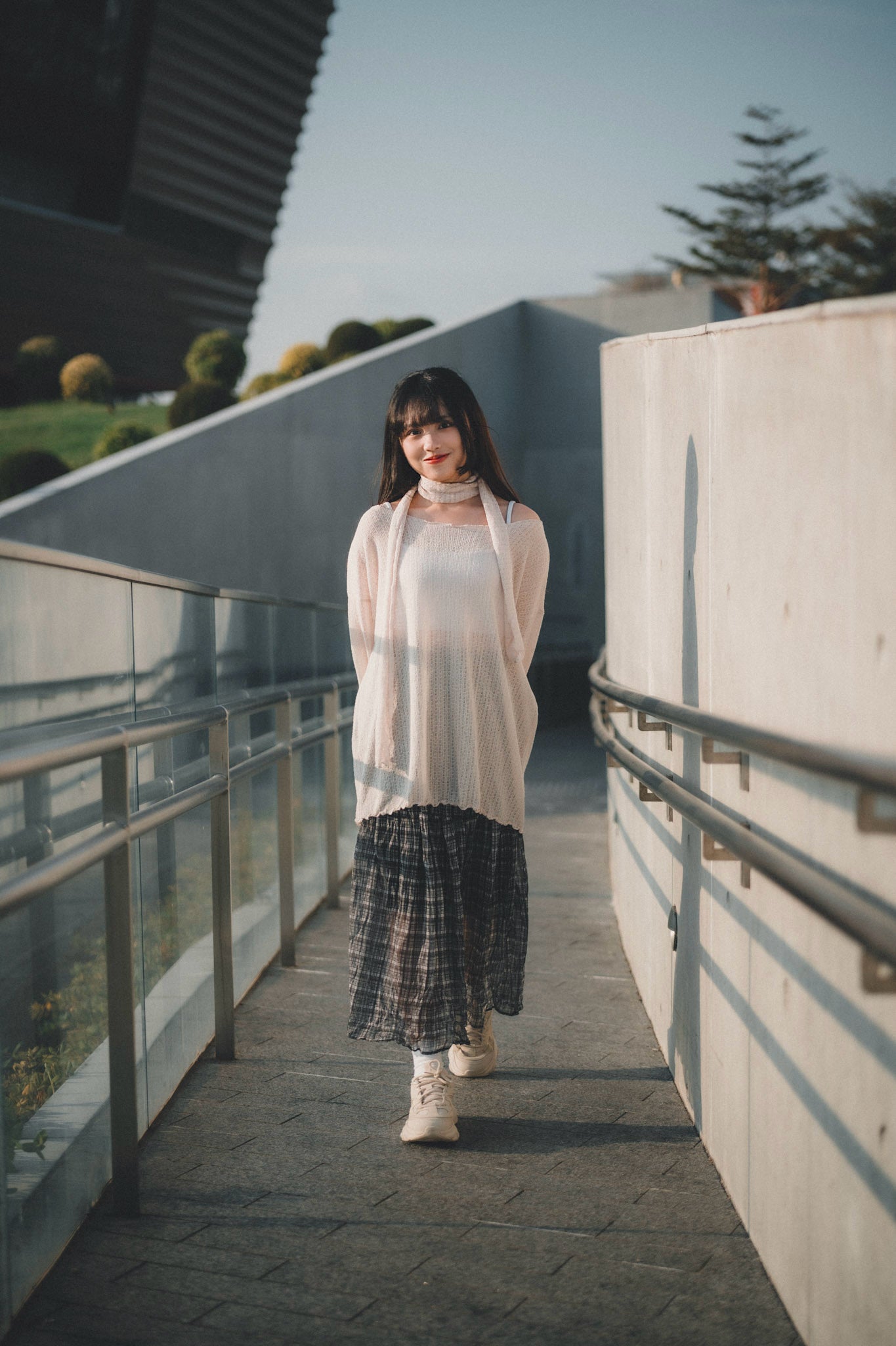 小格子飄逸兩層皺質雪紡裙|2色入