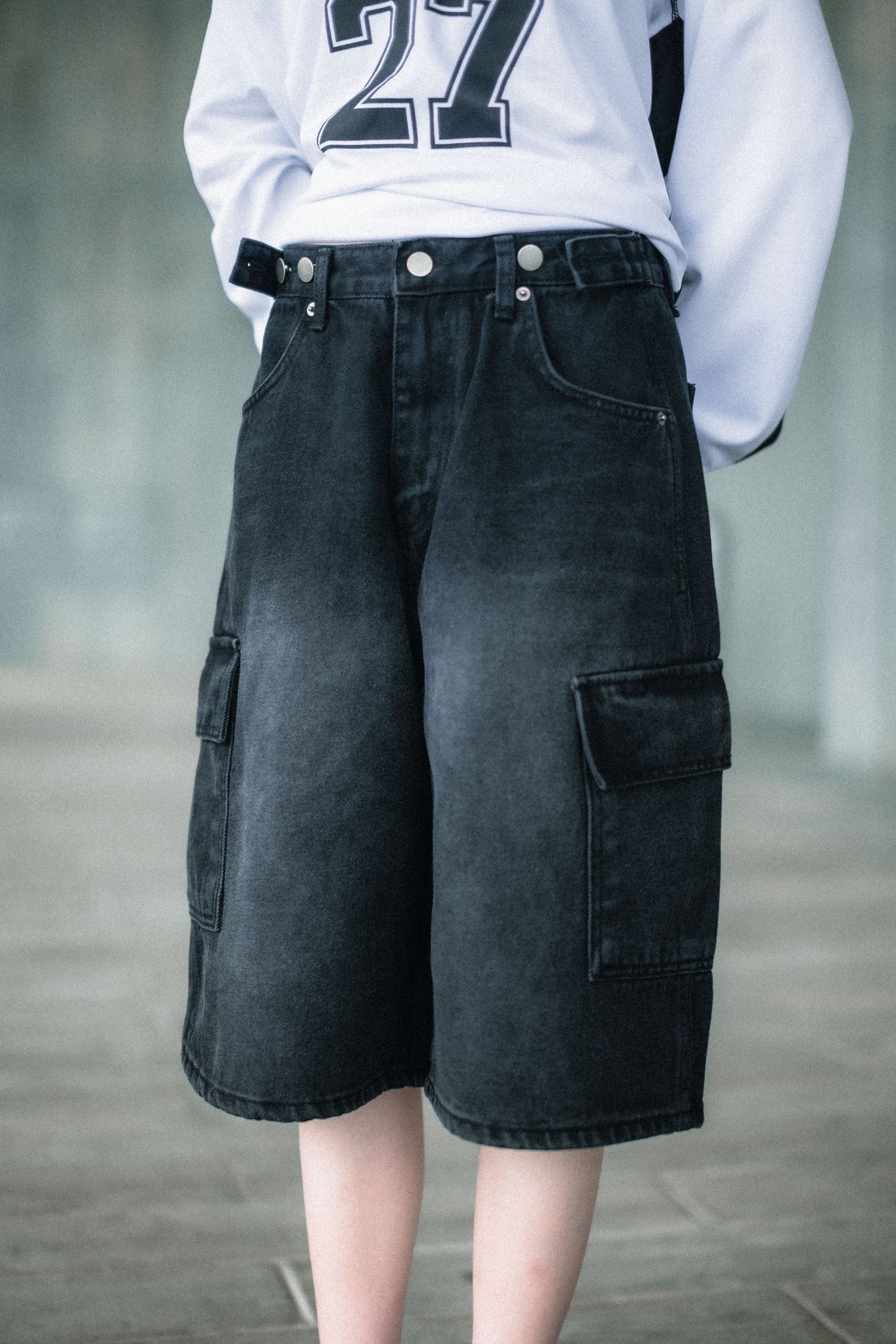 洗水灰則口袋6分牛仔褲|1色入