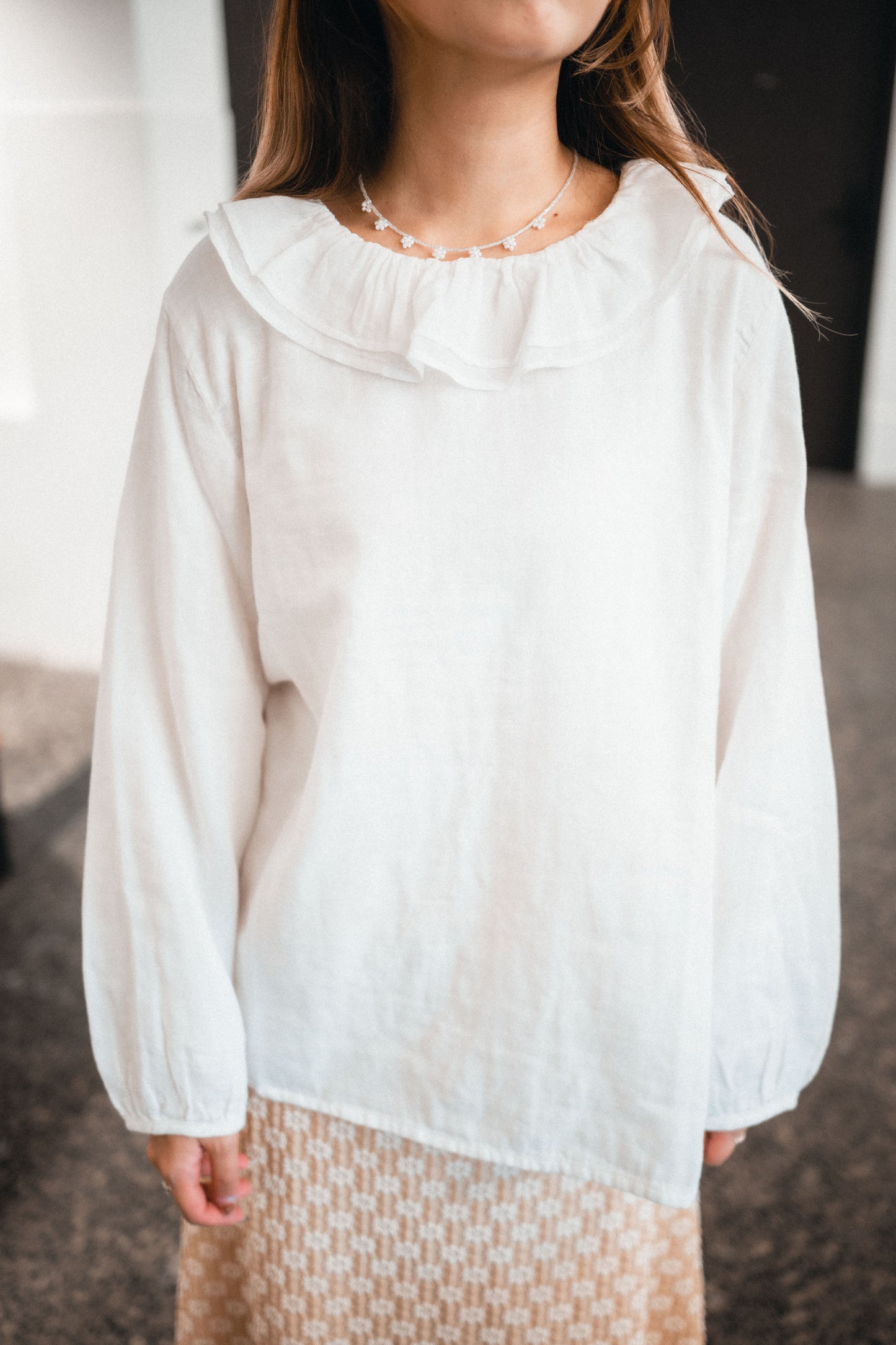 雙層圓花領長袖襯衫|2色入