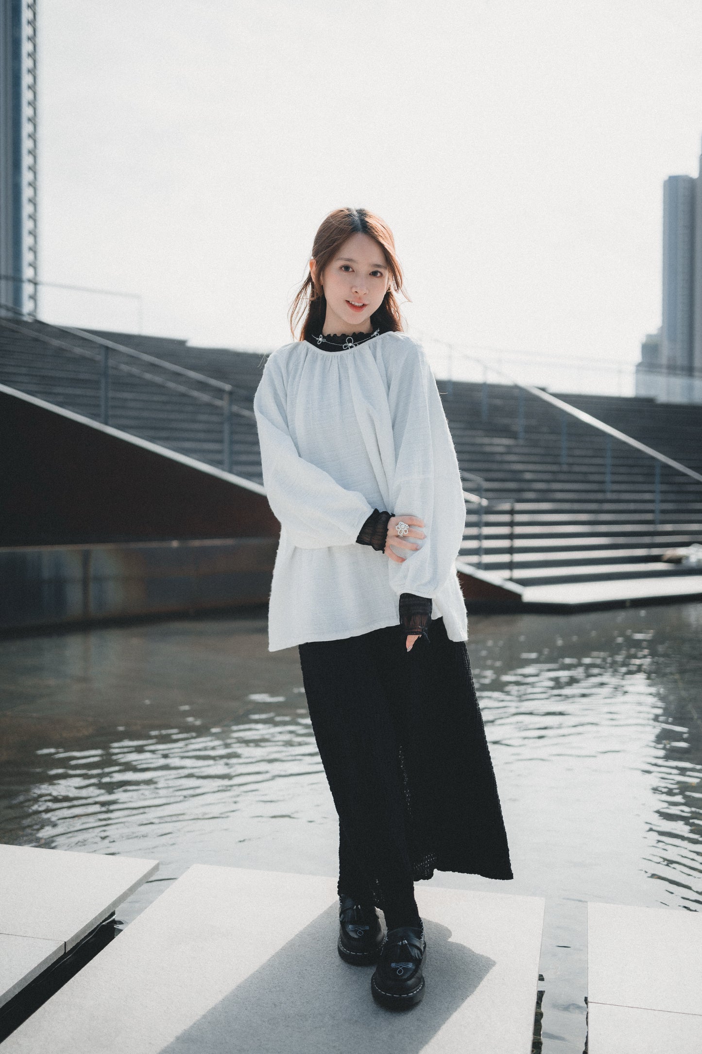 棉麻壓摺泡泡袖上衣|3色入