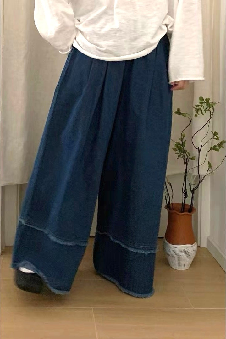 大家敲碗的🫶🏻✨ 橡筋褲頭小破邊牛仔闊褲|1色入