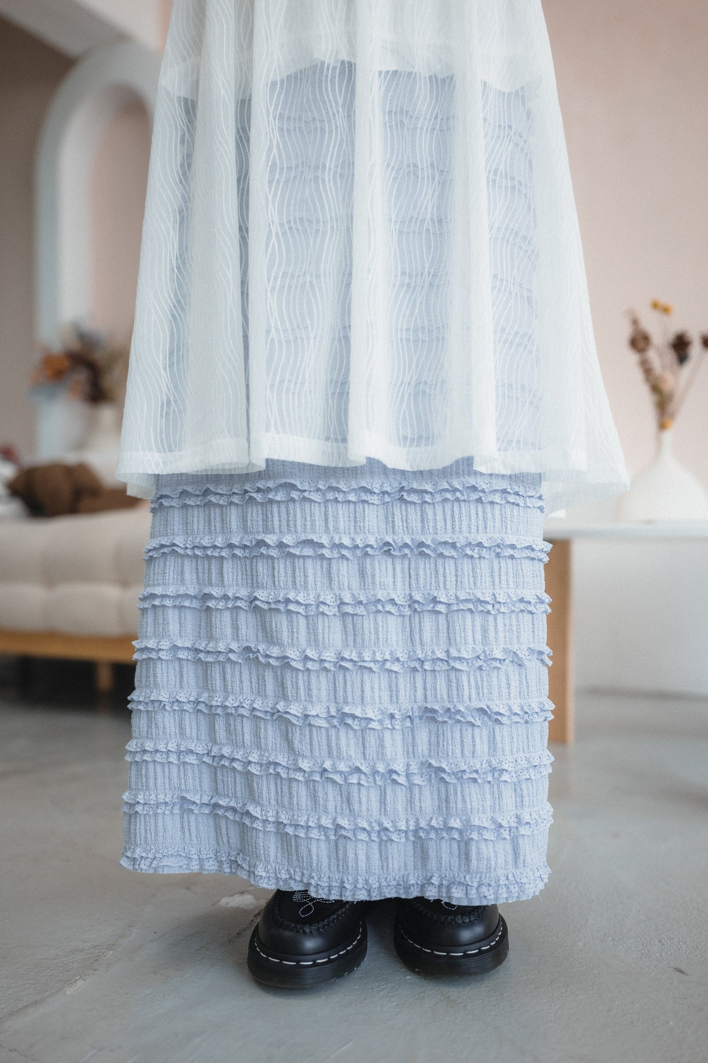 氣質ᵁᵖᵖᵖ!! 千層Ruffle後分岔半身裙|2色入