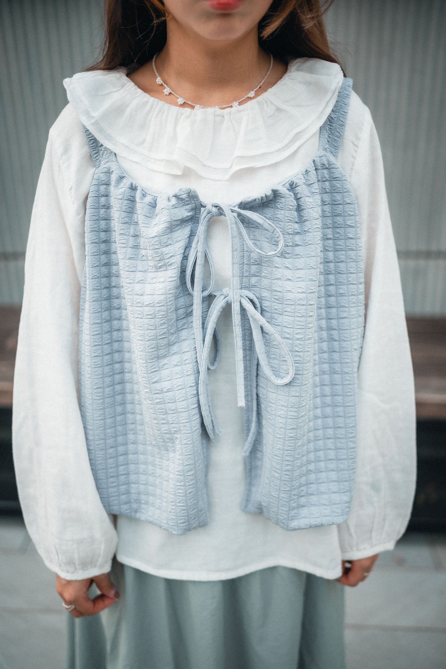 多穿法!泡泡格綁帶背心外搭|4色入