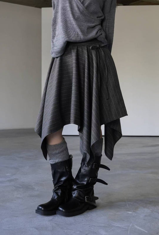 條紋不對稱疊層半裙|3色入